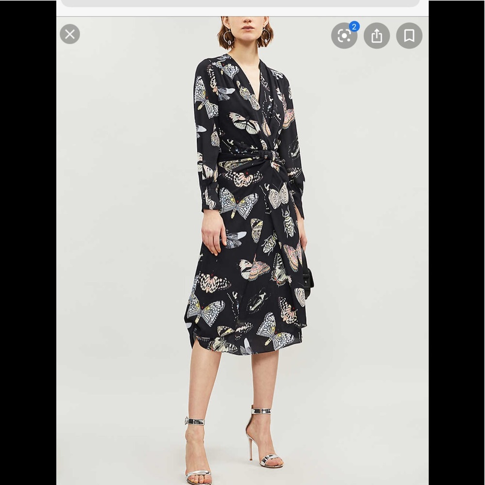 Reiss butterfly print twist front dress
